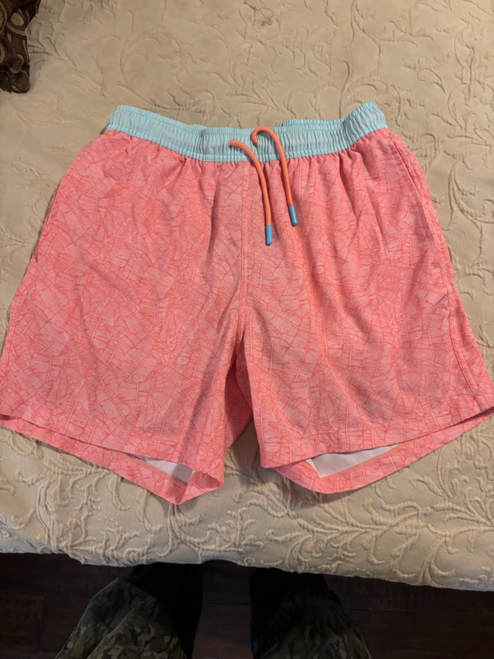 The Southern Shirt Company Pink Swim Trunks with Light Blue Waistband